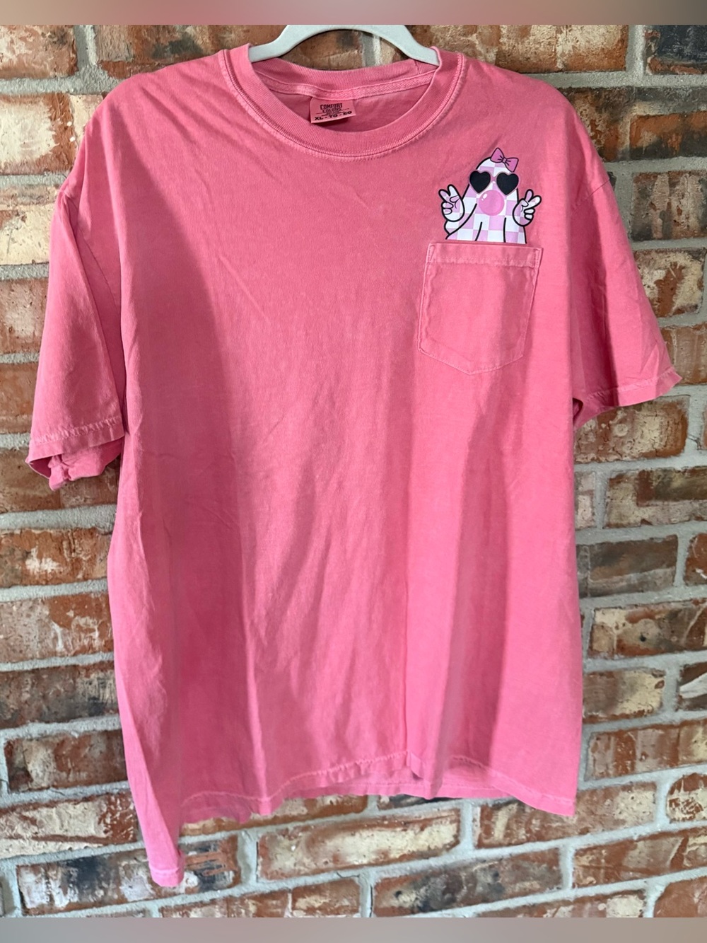 Comfort Colors Pink Short Sleeve Pocket Tee w/ Heart-Sunglasses Checkered Ghost